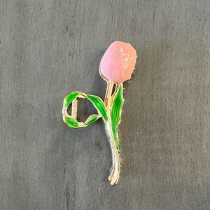 Pink Tulip Wild Flower Floral Boho Enamel Gold Metal 4.5“ Lobster Claw Hair Clip